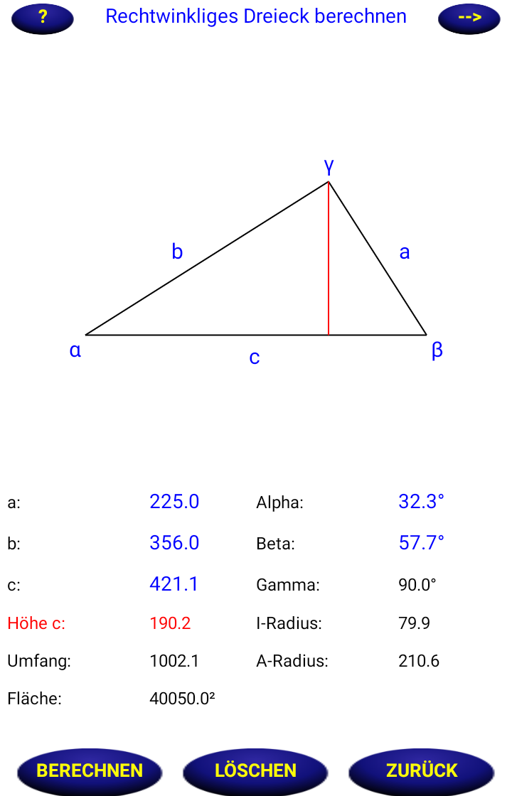 Rechtwinkliges Dreieck berechnen
